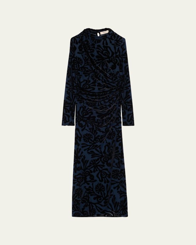 Alia Mock-Neck Burnout Velvet Midi Dress